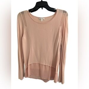 Promod Light Pink Long Sleeve Sweater Top Layered Sheer‎ Hem Size Medium